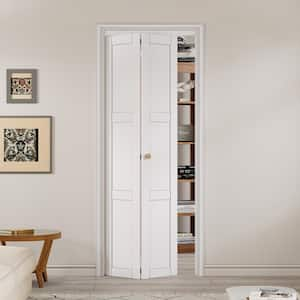 30 in. x 80 in. 3 Lite Solid Core Panel White Primed Composite MDF Interior Closet Bi-Fold Door with Hardware Kit