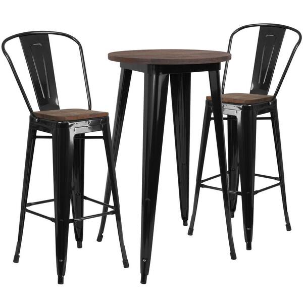 Carnegy Avenue 3 Piece Black Table And, Small Pub Table And Chair Set