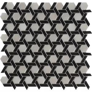 Black and White 11.7 in. x 11.9 in. Hexagon Polished Glass Mosaic Floor and Wall Tile (10-Pack) (9.67 sq. ft./Case)
