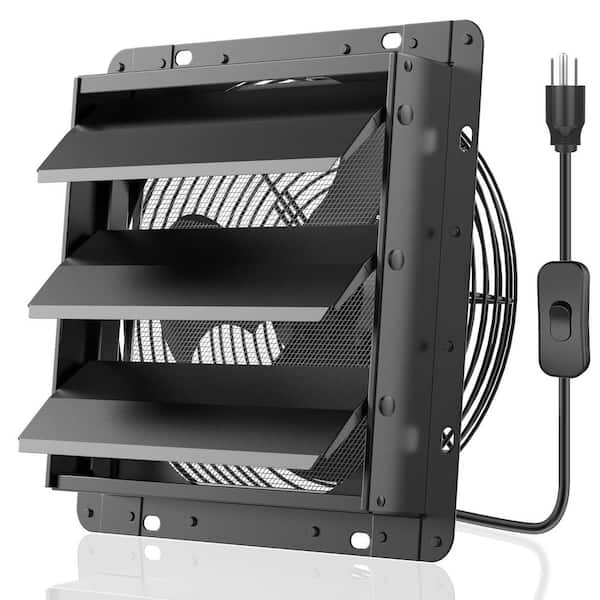 DENIME BBAY INC 647CFM Black Steel Shutter Exhaust Fan with Mesh Screen for Basement, Chicken Coop Ventilation Electric Powered Aluminum
