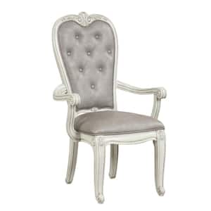 Ivory, White and Gray Fabric Button Tufted Backrest Dining Armchair