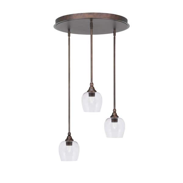 Unbranded Villa 3 Light Bronze Pendant, Cluster Pendant Light with 6 in. Clear Bubble Glass Shades, No Bulbs Included
