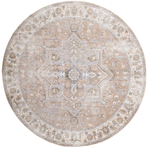 Nourison Beige 5 ft. x 5 ft. Distressed Traditional Round Astra Machine Washable Area Rug