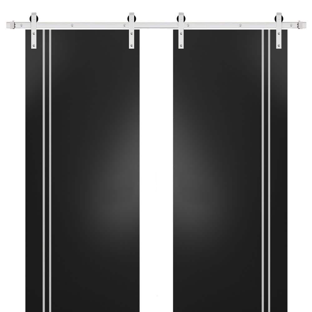 Assemble Required 24 in. x 96 in. 2-Panel Black Matte Solid Wood with Honeycomb Sliding Barn Door with Hardware Kit price history on PriceWatchPro
