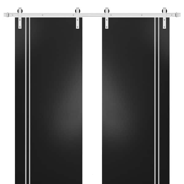 Sartodoors 28 in. x 80 in. 2 Panel Black Matte Solid Wood with Honeycomb Sliding Barn Door with Hardware Kit