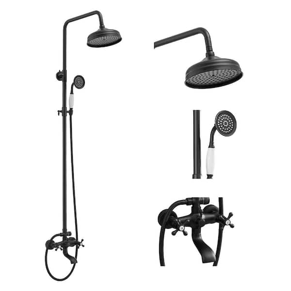 3-Spray Bathroom Outdoor Wall Bar Shower Kit with Tub Faucet and Double Cross Handle in Matte Black (Valve Included)