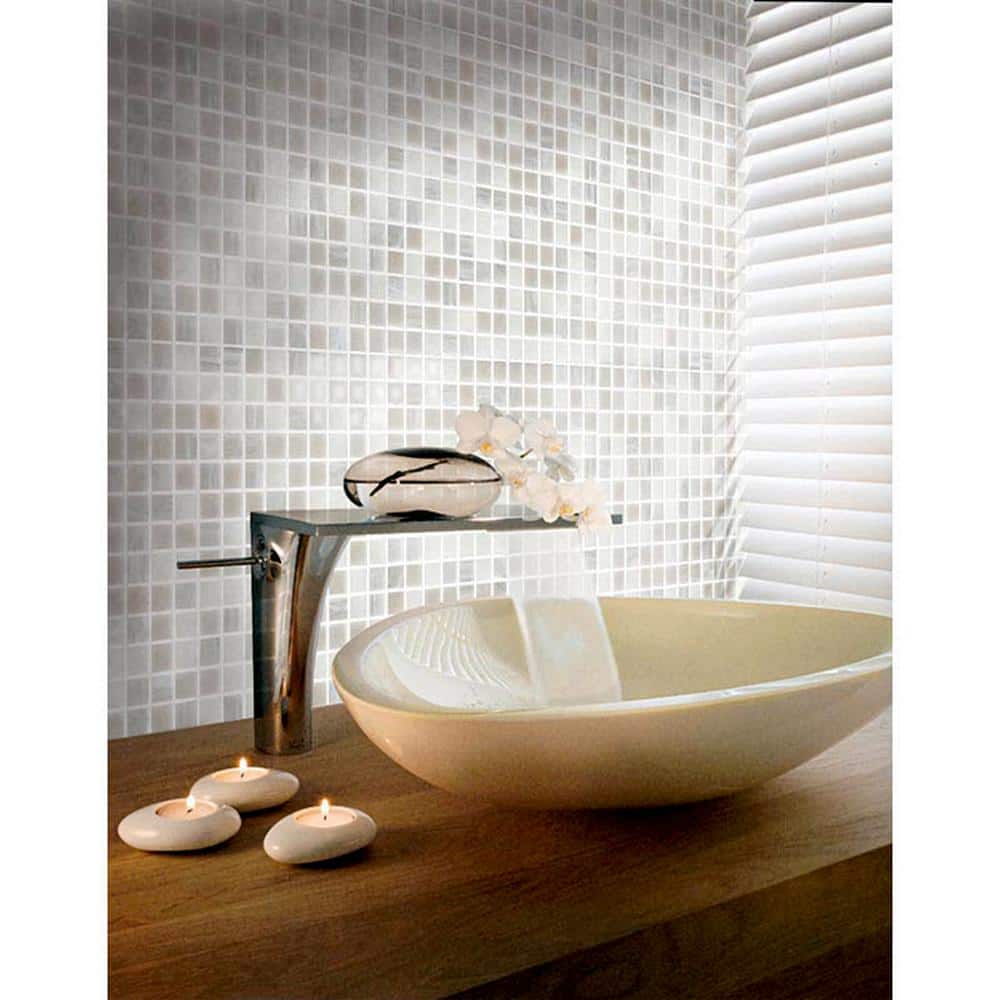 12" x 12" White and Gray Glass Mosaic Tile