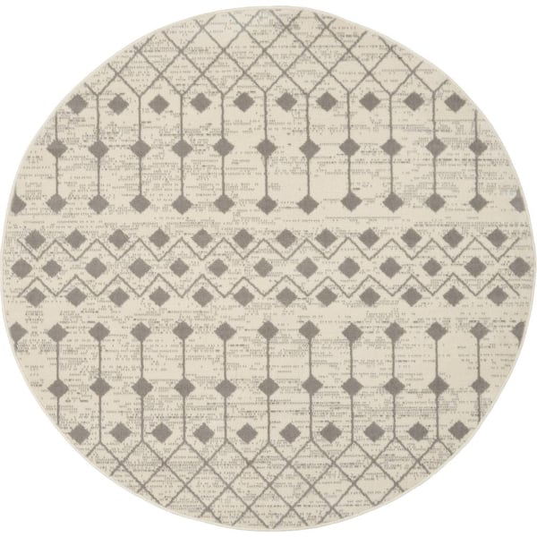 Nourison Grafix Ivory/Grey 5 ft. x 5 ft. Moroccan Boho Round Rug