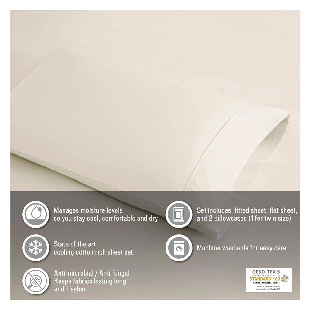 Full Blue Cotton Polyester Cooling Sheet Set with Pillow Covers