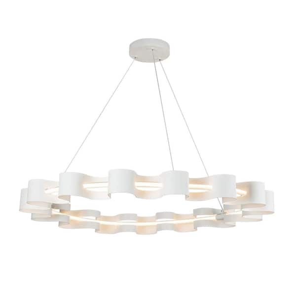 KUZCO Nami 31-Watt 35 in. 10-Light Integrated LED Antique White Chandelier