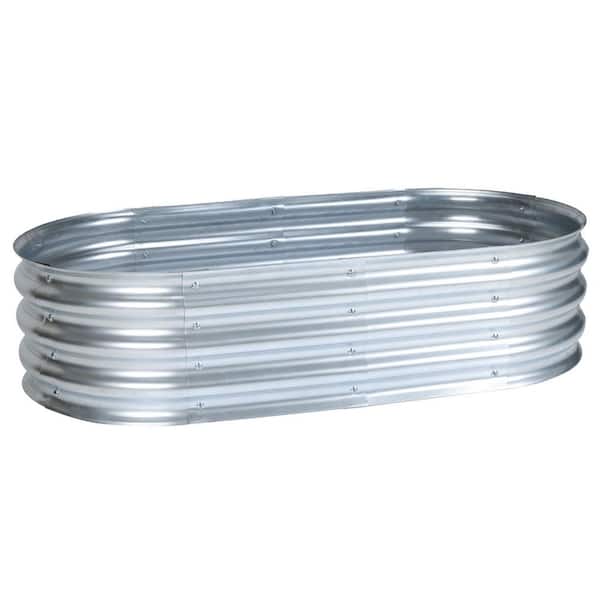 4 ft. x 2 ft. x 1 ft. Tall Silver Modular Metal Raised Garden Bed Kit Oval Planter Box for Vegetable Flower