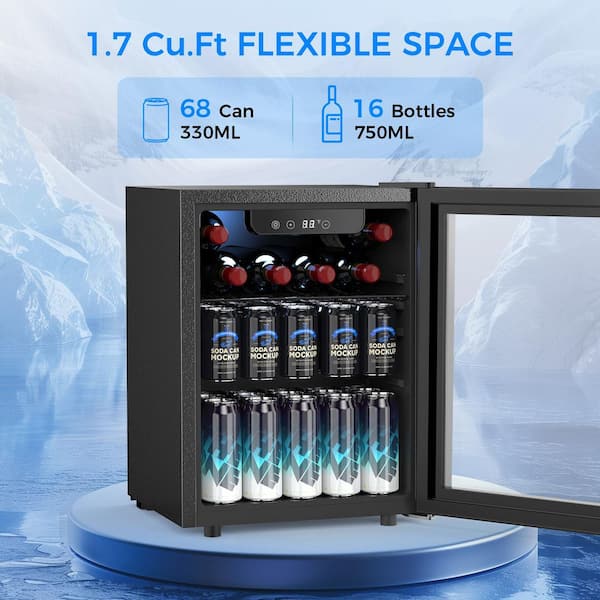 17 in. Single zone 70-Cans Beverage Cooler in Stainless Steel Silver