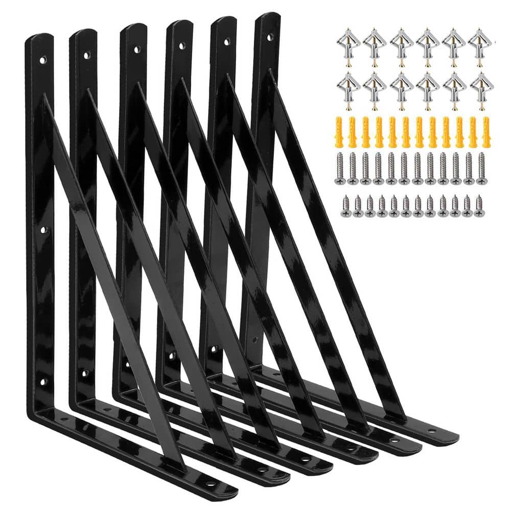 12 x 8 in. Heavy Duty Black Wall Mount Metal Rustproof Shelf Brackets, 90 Degree Triangle, 6 Pack price history on PriceWatchPro