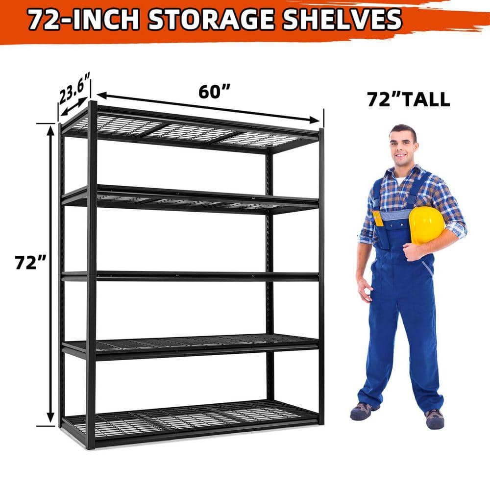 Huluwat 5-Tiers Heavy Duty Metal Adjustable Garage Storage Shelving Unit in Black (60 in. W x 78 in. H x 24 in. D). S-FS5083058