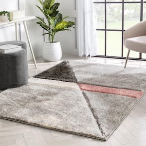 Lolly Mori Pink Grey 9 ft. 3 in. x 12 ft. 6 in. Modern Abstract Geometric 3D Textured Shag Area Rug