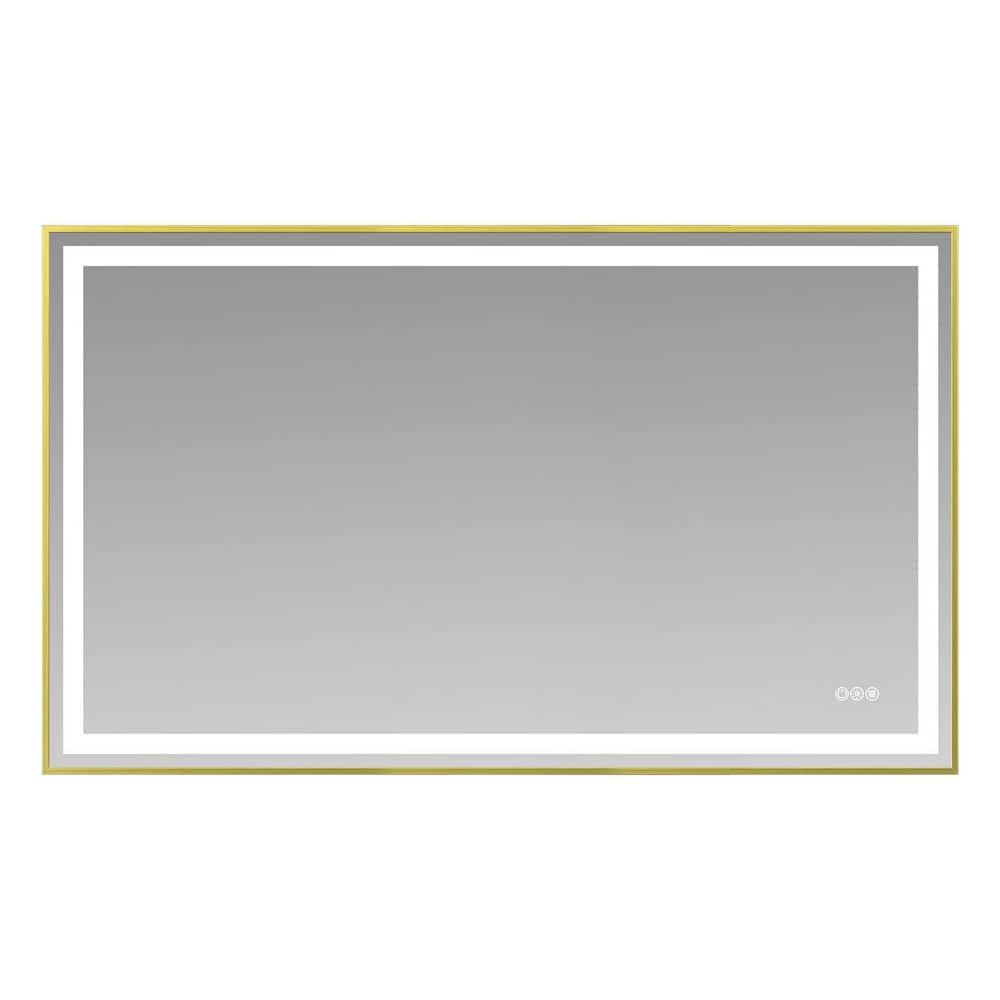 60 in. W x 36 in. H Rectangle Framed LED Anti-Fog Wall Bathroom Vanity Mirror in Gold price history on PriceWatchPro