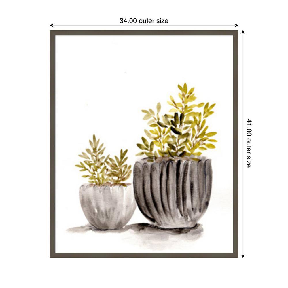 Gray and Green Succulent Watercolor Framed Wall Art 34"x41"