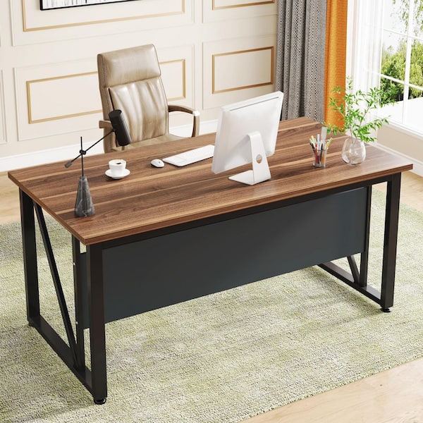 BYBLIGHT Moronia 55.1 in. Rectangular Brown Engineered Wood Computer Desk