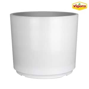 12.5 in. Eloise Medium White Resin Cylinder Planter (12.5 in. D x 9.8 in. H) with punch-out Drainage Holes