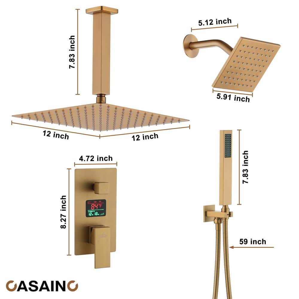 Brushed Gold Digital Display Dual Shower Head System