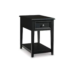 26 in. Black Square Wood End Table with Single Drawer and Plank Shelf