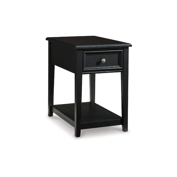 Benjara 26 in. Black Square Wood End Table with Single Drawer and Plank Shelf