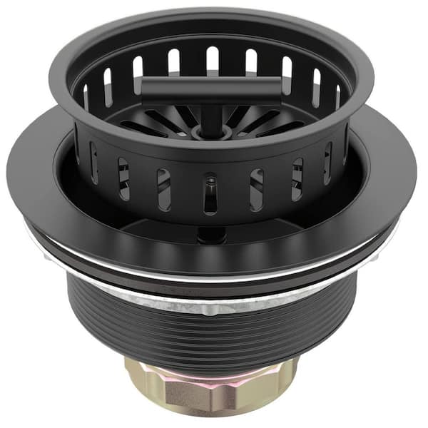2.67 in. H x 4.5 in. W x 4.5 in. D Black Stainless Steel Kitchen Sink Drain Kit, 3.5 in. Strainer with Stopper