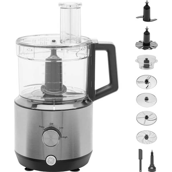 GE 12-Cup Stainless Steel Food Processor with 3 Variable Speeds