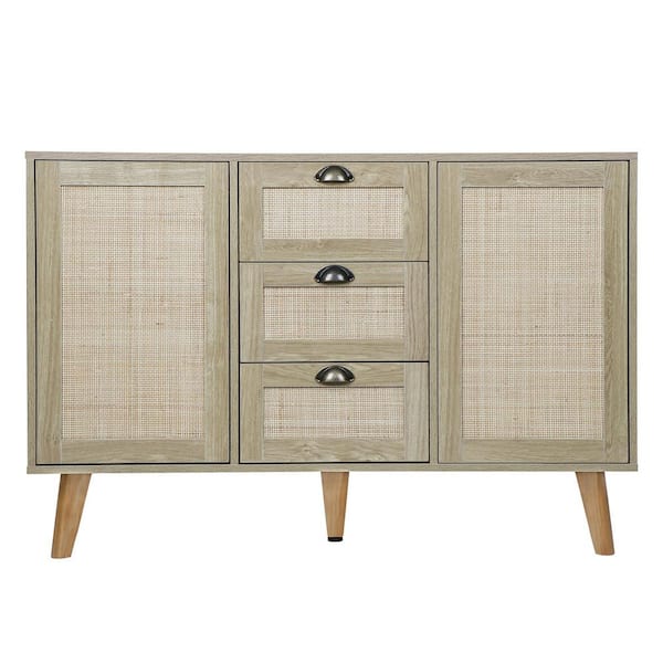 Anmytek Rattan Buffet Sideboard with 3 Drawers, Entryway Serving Accent ...