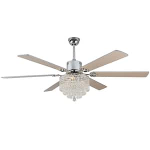 65 in. Crystal Indoor Chrome Reversible Standard Ceiling Fan with Light Kit and Remote