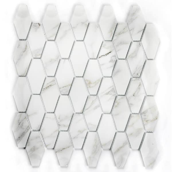 ABOLOS Art Deco Calacatta Gold Hexagon Mosaic 11.29 in. x 11.1 in. Marble Look Glass Decorative Wall Tile (20 sq. ft./Case)