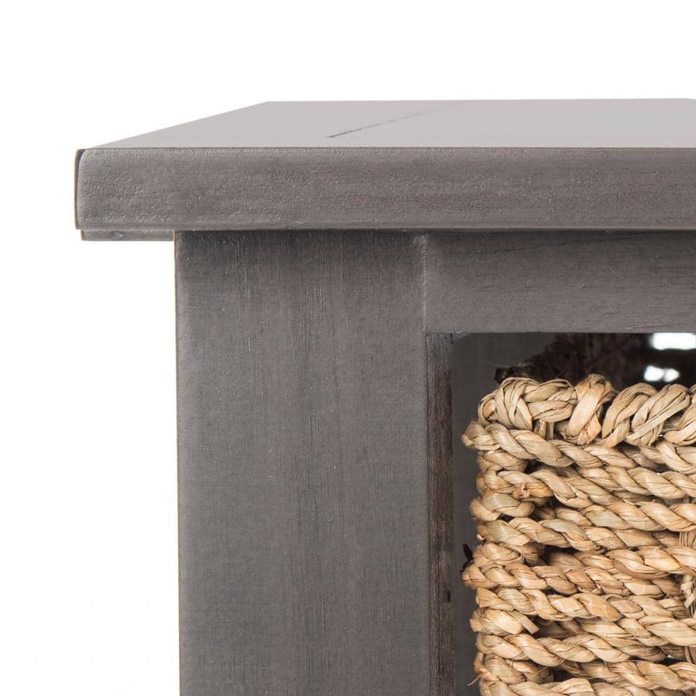 Gray Transitional Wood Console Table with Wicker Storage
