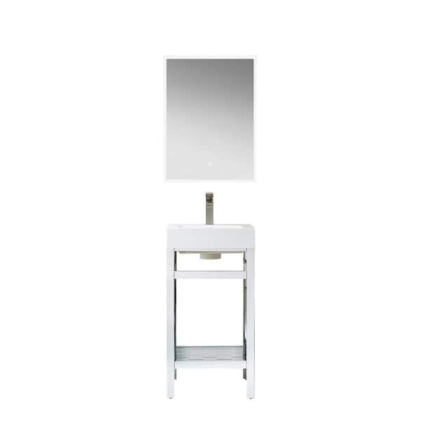 ROSWELL Ablitas 18 in. W x 18 in. D x 34 in. H Single Sink Bath Vanity in Chrome with White Composite Stone Top and Mirror