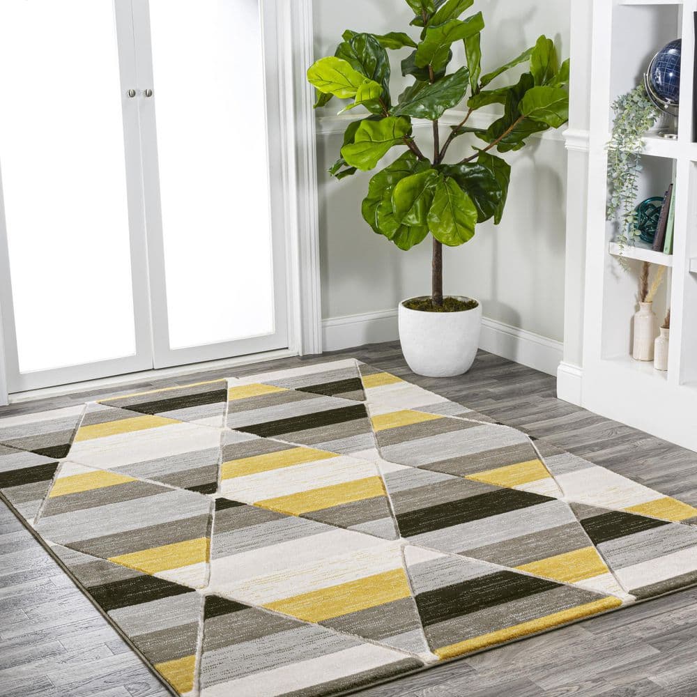 Kehoe Yellow and Gray Geometric Diamond Area Rug