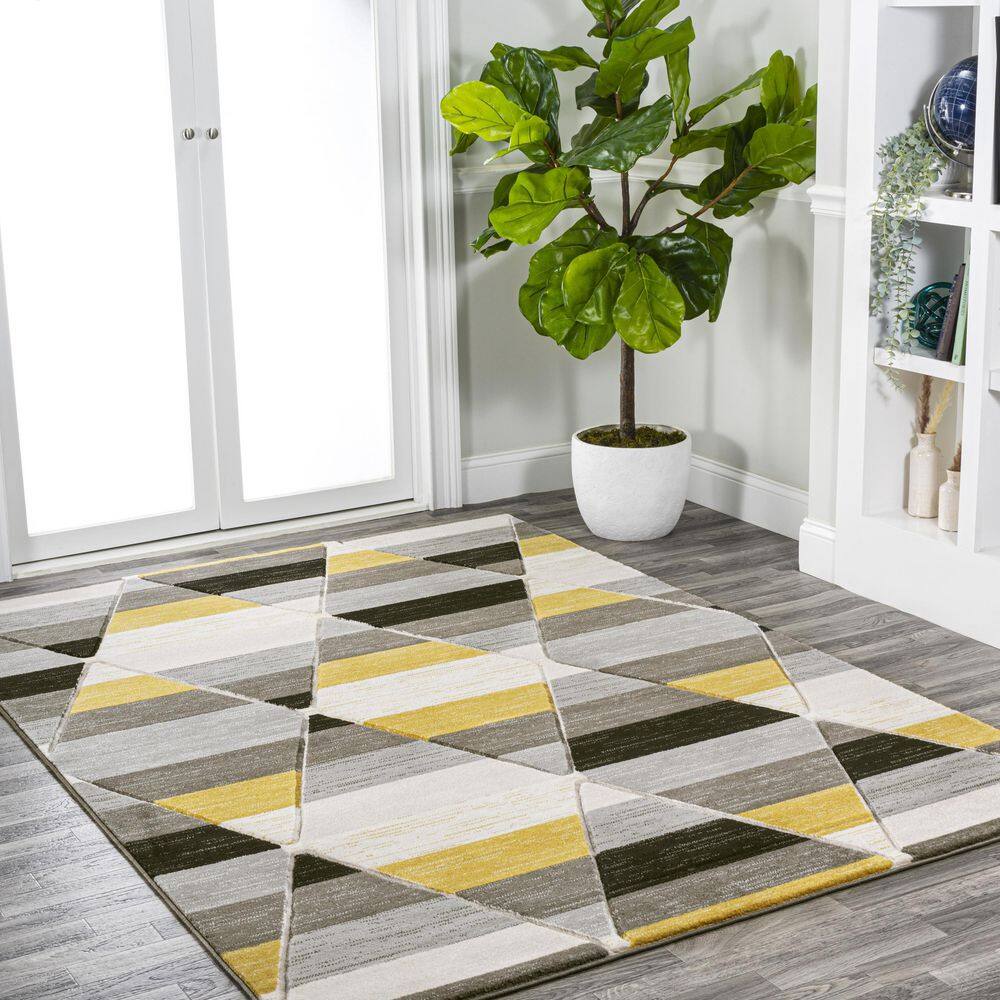 Kehoe Yellow and Gray Geometric Diamond Area Rug