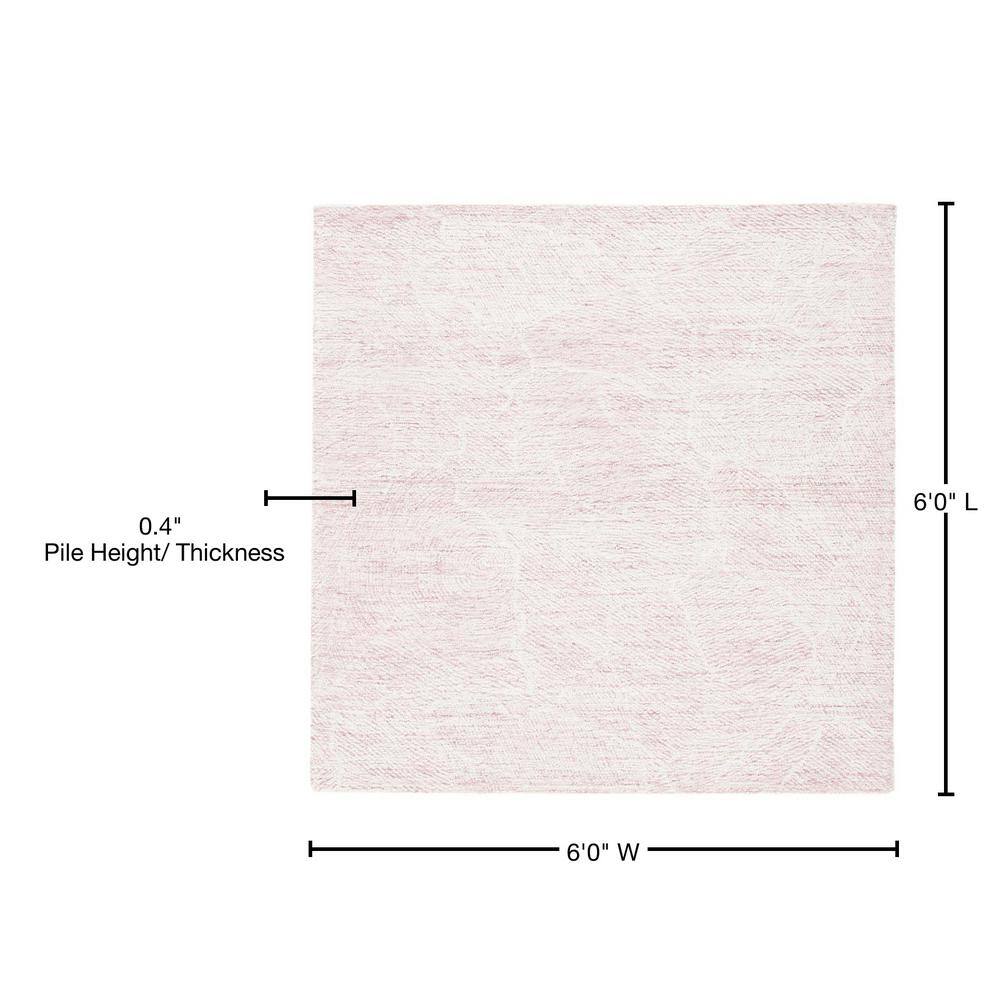 Ivory and Pink Hand-Tufted Wool Floral Square Rug