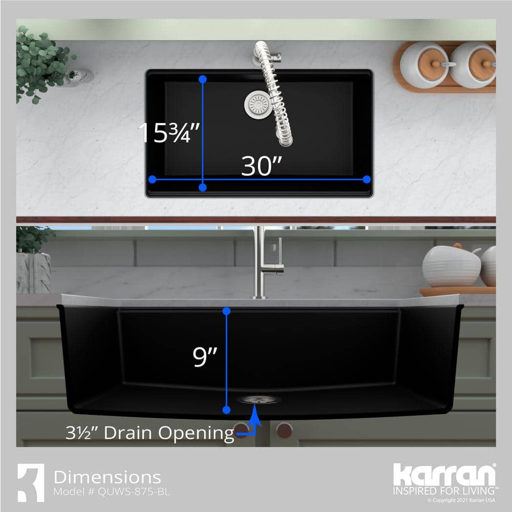 Black Quartz Composite Single Bowl Undermount Workstation Sink