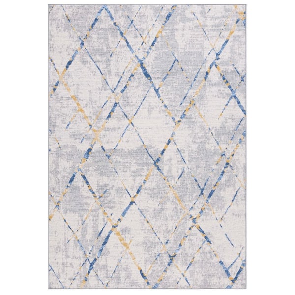 Odyssey 4 ft. x 6 ft. Gray/Blue Gold Distressed Geometric Area Rug
