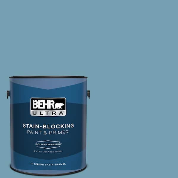 BEHR ULTRA 1 gal. #S480-4 Saga Blue Extra Durable Satin Enamel Interior Paint & Primer