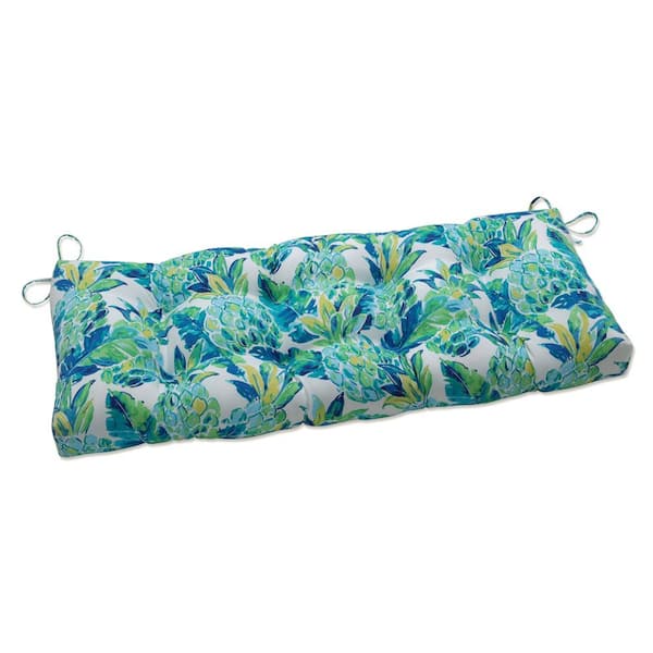 Pillow Perfect Floral Rectangular Outdoor Bench Cushion in Blue