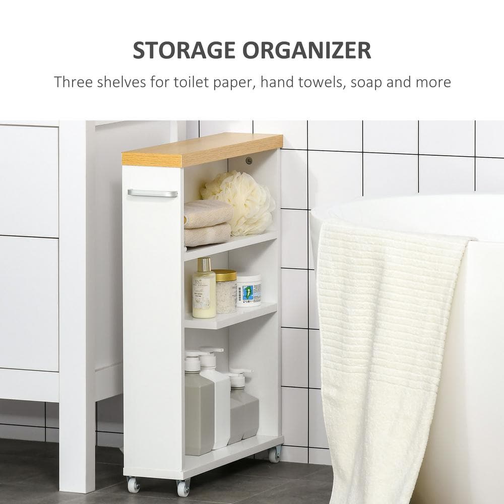 Slim White Laminated Bathroom Cabinet with Silver Hardware