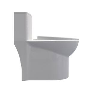 12 in. Rough-In 1-piece 1.6/1.1 GPF Dual Flush Elongated Toilet in White Soft-Close Seat Included