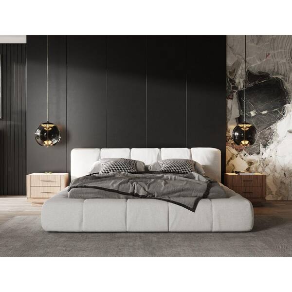 Modrest Lamont Modern Beige Wood Frame Queen Platform Bed