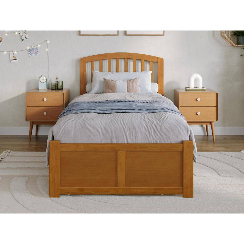 Light Toffee Twin XL Wood Platform Bed with Storage Drawers