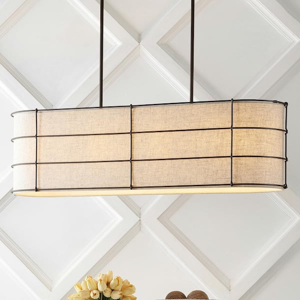 JONATHAN Y Chadwick 42 in. 4-Light Rustic Farmhouse Iron Linear LED Pendant, Oil Rubbed Bronze