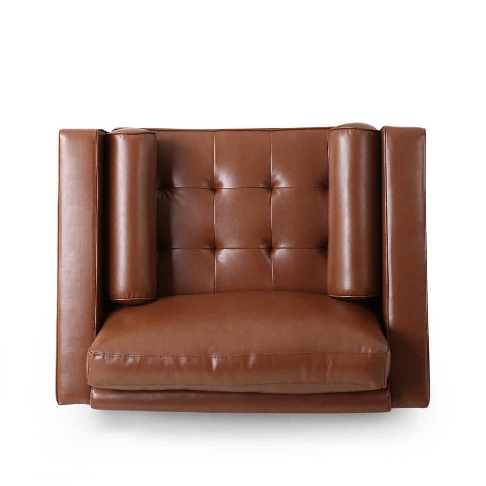 Cognac Brown Faux Leather Tufted 3-Piece Sofa and Club Chair Set
