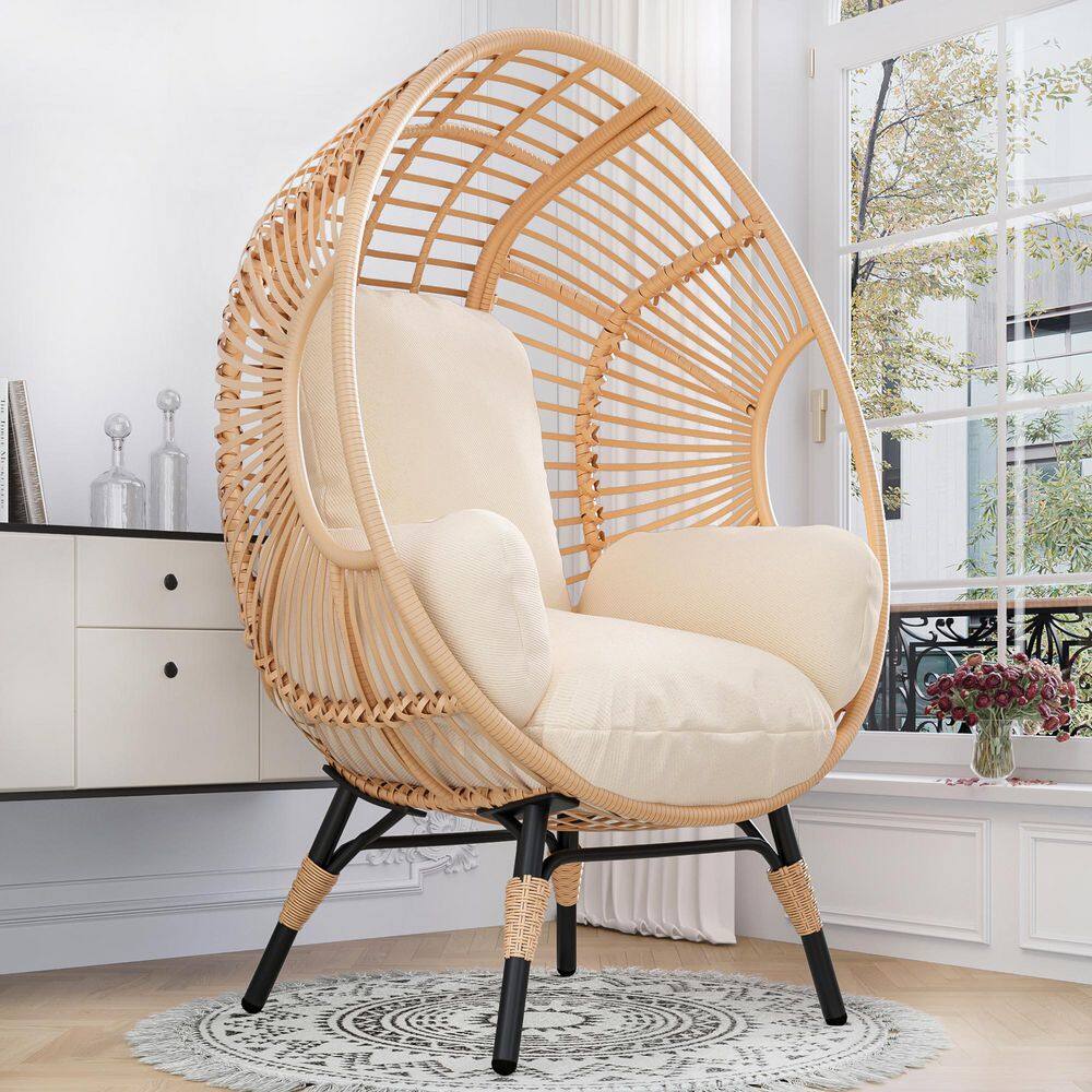 Natural PE Wicker Weaving Outdoor Egg Lounge Chair with Beige Cushion price history on PriceWatchPro