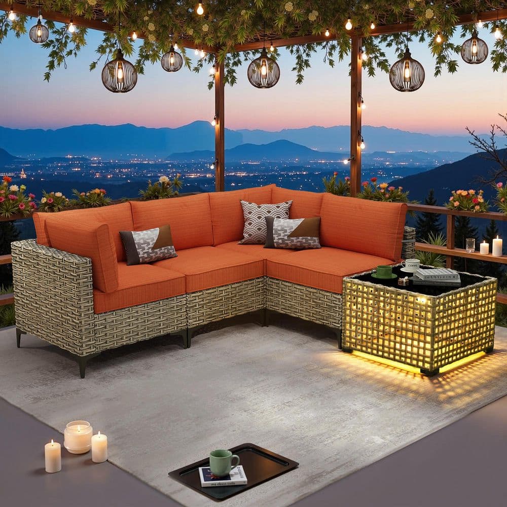 Holly Gray 5-Piece Wicker Patio Conversation Seating Set with Orange Red Cushions and Coffee Table price history on PriceWatchPro