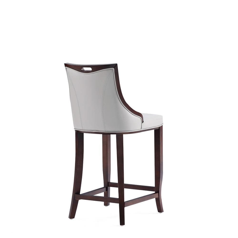 Set of 3 Light Grey Faux Leather and Walnut Wood Barstools
