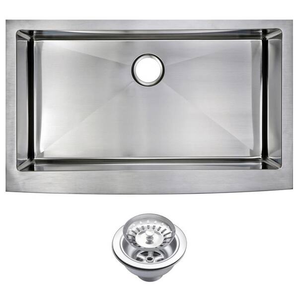 Water Creation Farmhouse Apron Front Stainless Steel 36 in. Single Bowl Kitchen Sink with Strainer in Satin